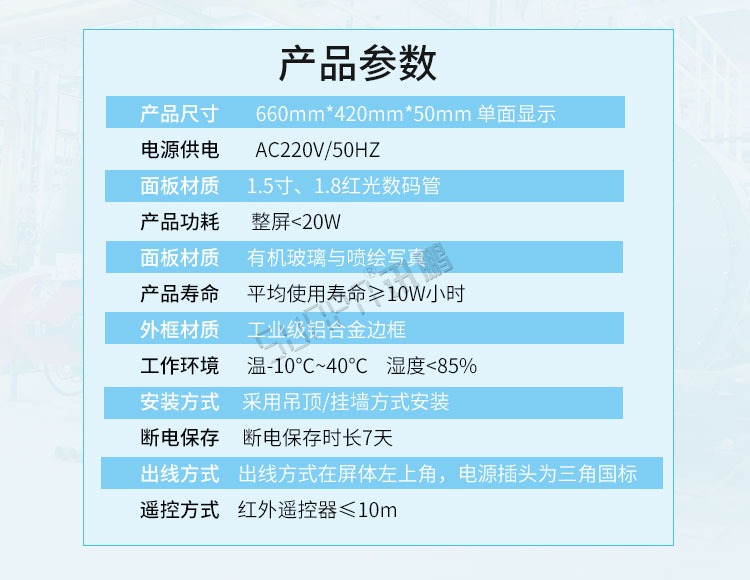 電子看板產品參數 電子看板產品參數