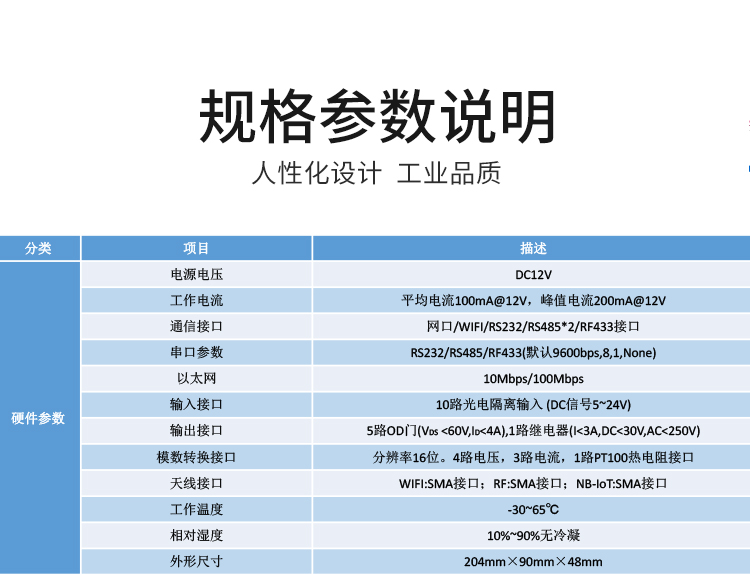 NB-IOT工業物聯網網關參數說明 NB-IOT工業物聯網網關參數說明
