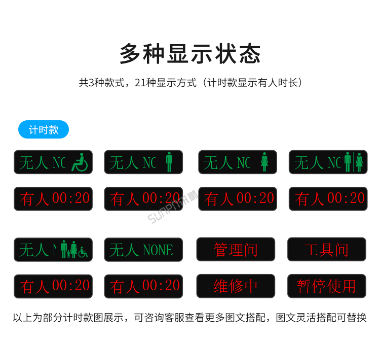智慧公廁有人無人顯示屏-多種顯示狀態 智慧公廁有人無人顯示屏-多種顯示狀態