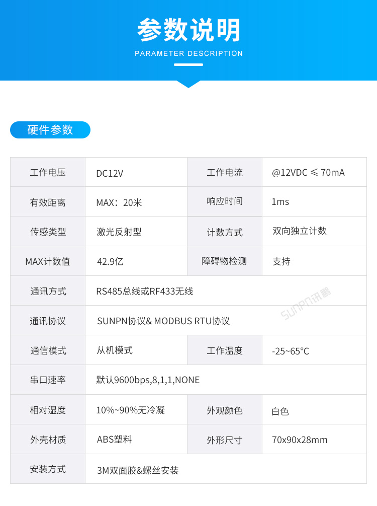 人流量計數器-產品參數 人流量計數器-產品參數